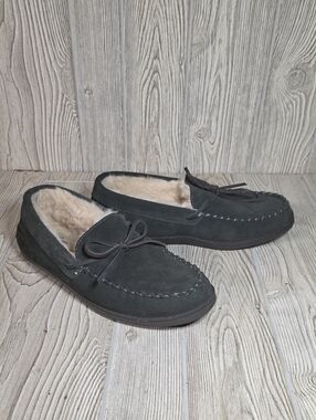 MySlippers by MyPillow Men's Charcoal Suede Faux Fur Lined  Moccasin Slippers